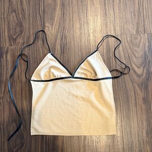 Chic Tan Cami Top with Black Trim